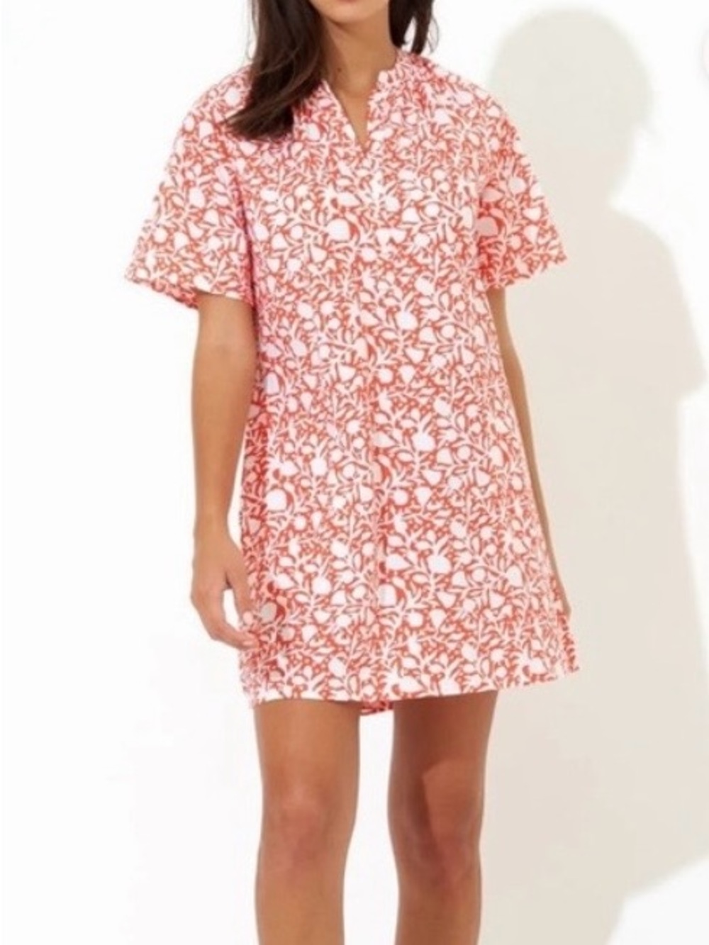 Oliphant Coral & White Abstract Print dress